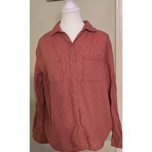Wonderly Button Down Shirt Womens Size Small Coral Orange Eyelet Pattern